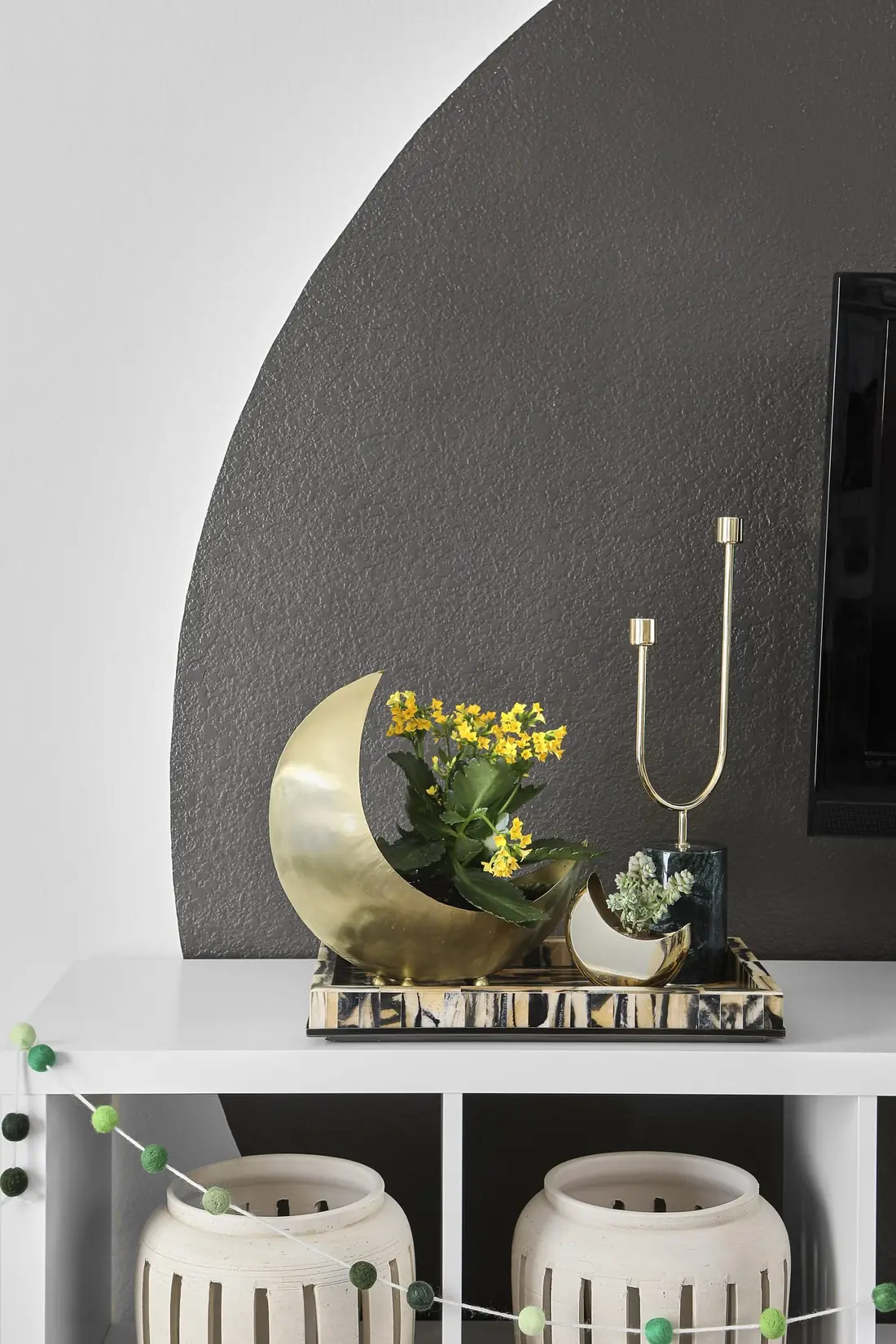 Flamingo project — brass and marble styling detail